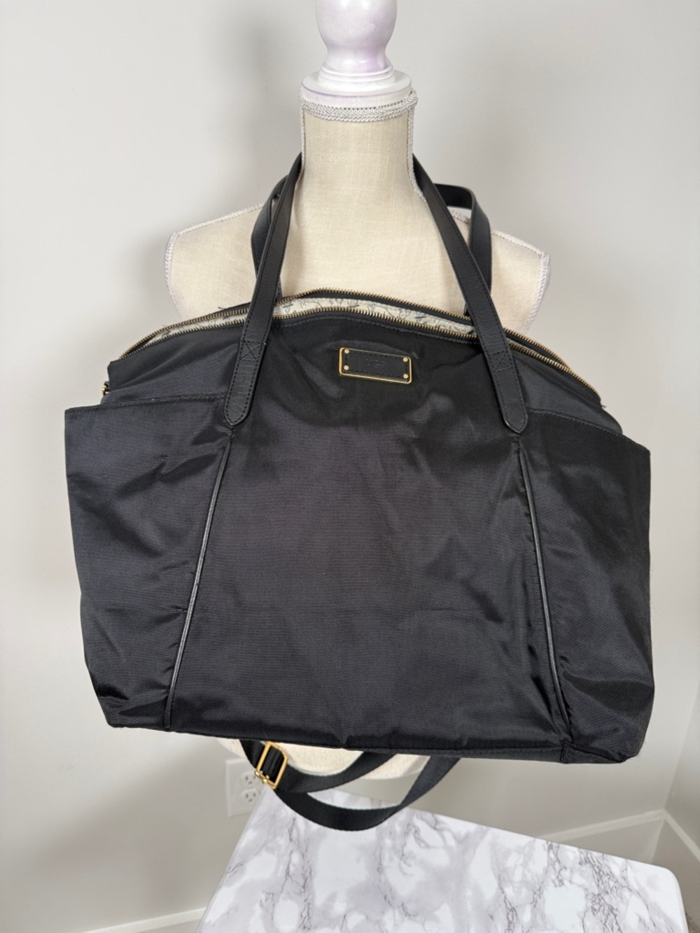UGG Black Nylon Tote/Baby Bag with Gold Accent